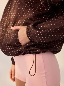 Aralina 女款波點防風夾克 高領拉鍊前開襟 彈性袖口輕量外層 戶外活動街頭風上衣外套 - 棕色 - 查看 3