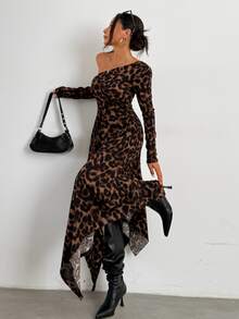 SHEIN Autumn/Winter Sexy Streetwear Fitted Long Sleeve Cold Shoulder Midi Dress - Multicolor - View 3