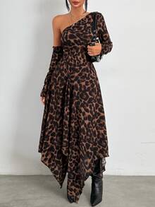 SHEIN Autumn/Winter Sexy Streetwear Fitted Long Sleeve Cold Shoulder Midi Dress - Multicolor - View 4