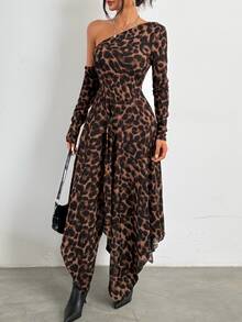 SHEIN Autumn/Winter Sexy Streetwear Fitted Long Sleeve Cold Shoulder Midi Dress - Multicolor - View 5