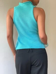 Siren Gaze 女款無袖掛脖針織上衣 水藍色、藍綠色 Y2K上衣 Y2K、演唱會穿搭、女款針織上衣、辣妹穿搭、秋季 - 水鴨藍 - 查看 3