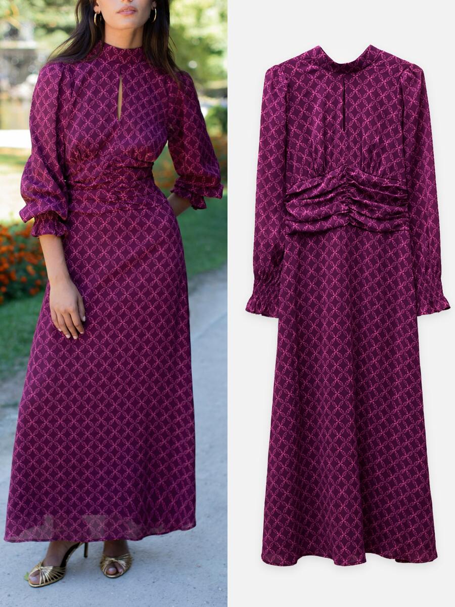 Nöista Berry Print Maxi Dress With Ruffle Details. Fall, Party, Going Out And Elegant Style. - Red Violet - View 1