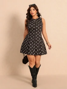 GalTyme Plus Size Women's Polka Dot Casual Daily Summer Denim Dress - Brown - View 11