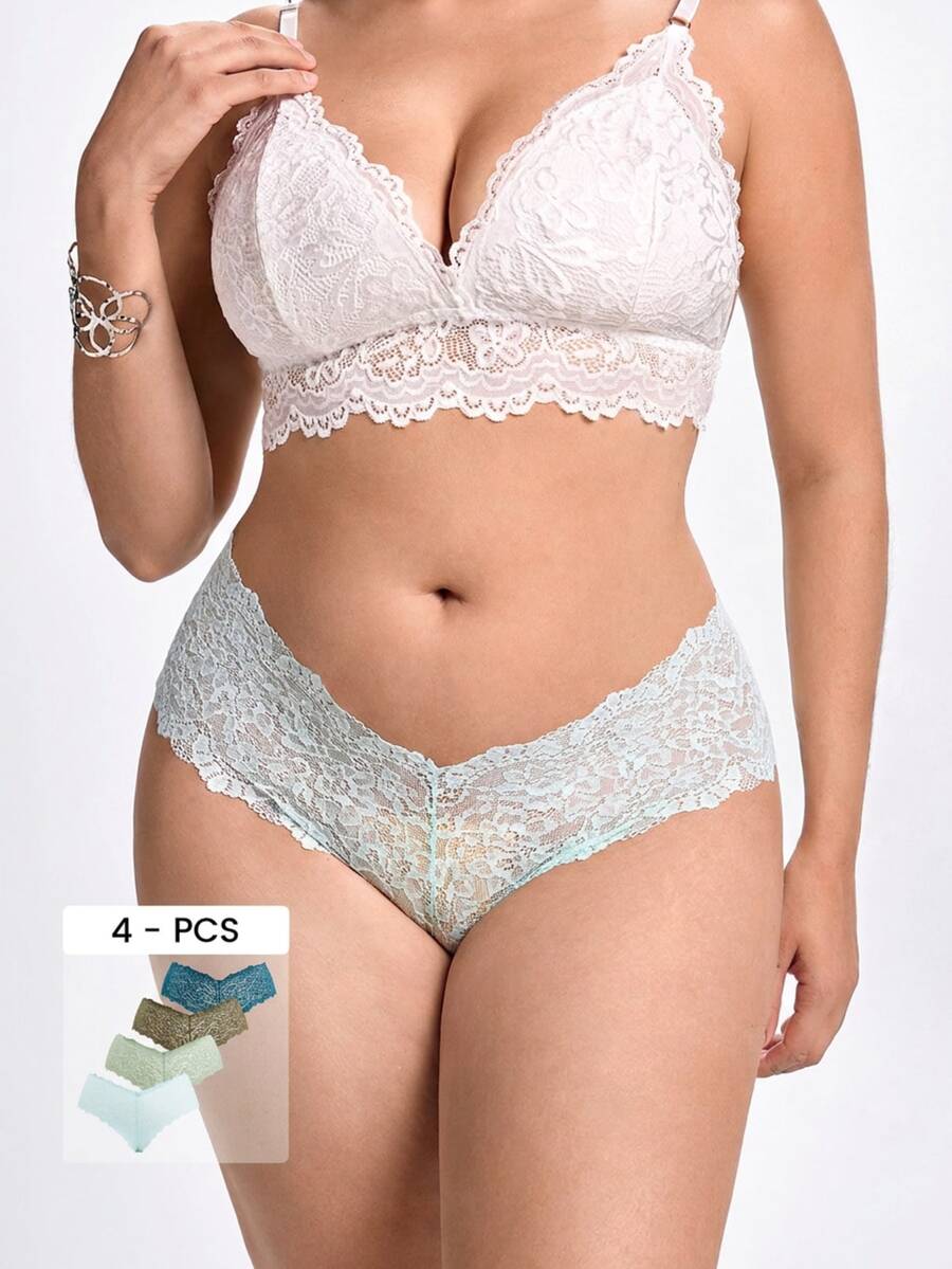 Slumbrini 4pcs/Pack Plus Size Women Lace Sexy Briefs - Multicolor - View 1