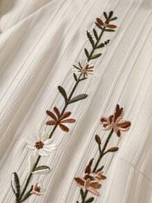 Velvienne 大尺碼女款夏季休閒極簡無袖V領上衣，飾有時尚花卉刺繡，優雅隨興，適合日常穿著 - 卡其色 - 查看 7