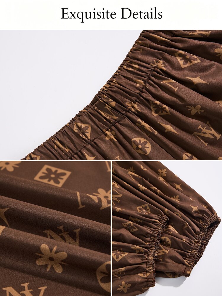 SOLERSUN 大尺碼字母印花輕奢寬鬆休閒簡約日常百搭通勤長褲 秋季 - 棕色 - 查看 8