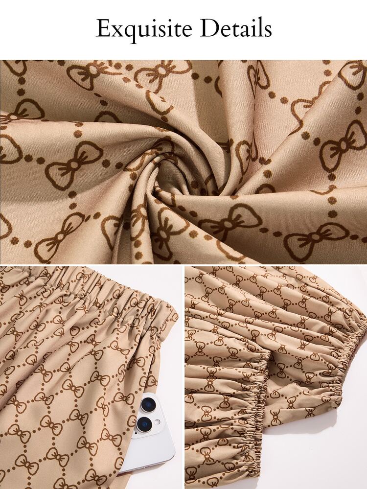 SOLERSUN Plus-Size Bow-Print Harem Pants, Loose-Fitting, Casual, Versatile For Everyday Wear And Commuting. Fall - Khaki - View 9