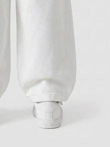 SHEIN 男嬰牛仔長褲，四季款時尚休閒百搭中性風，復古白色，彈性腰頭，直筒褲管，適合上學 - 白色 - 查看 6