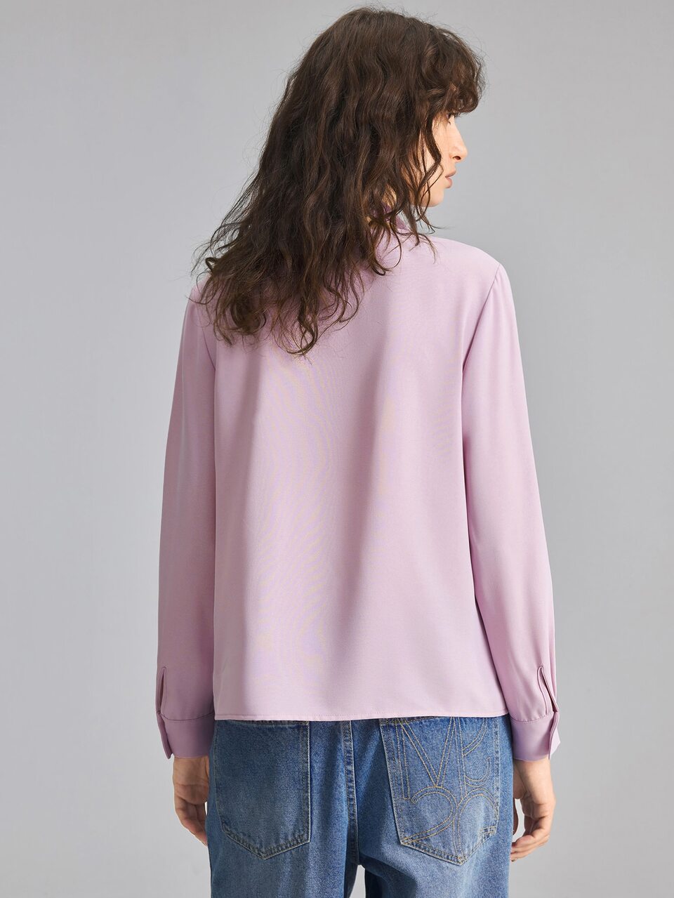 2026 New Autumn Women's Loose Fit Solid Pink Long Sleeve Shirt With Scarf Collar Asymmetric Placket Button Design Casual Commute Urban Modern Minimalist Elegant Tea Party Independence Day Old Money Style Teacher Office Wear Holiday Vacation Date Women's Outwear Fashion Versatile Women's Shirt