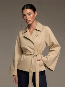 COSMINA Cloak Sleeve Belted Trench Coat - Khaki - View 3