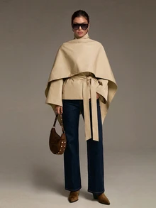 COSMINA Cloak Sleeve Belted Trench Coat - Khaki - View 5