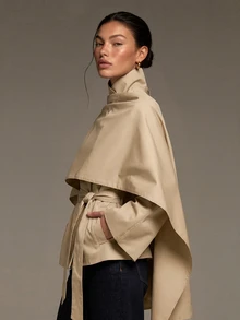 COSMINA Cloak Sleeve Belted Trench Coat - Khaki - View 4