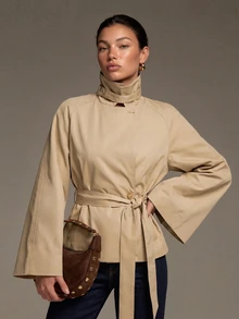 COSMINA Cloak Sleeve Belted Trench Coat - Khaki - View 2