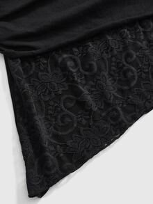 ROMWE Y2K Black Halter Neck Ruched Asymmetrical Hem Contrast Lace Women's Top - Black - View 4