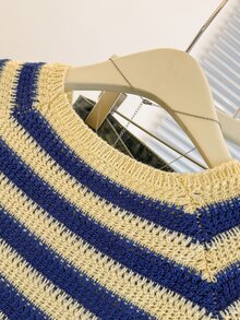 Franclia 全新时尚小众设计条纹圆领独特百搭女士修身开衫 - 彩色 - 查看 6
