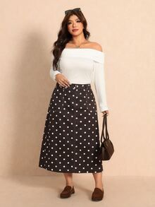 Elaquor Plus Size Women's Polka Dot Pattern Pocket Casual Denim Skirt, Fall Winter Outfits For Women - Brown - View 6