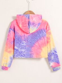 SHEIN Sparklyn Tween Girl 扎染连帽卫衣，充满初秋气息 - 紫色 - 查看 2
