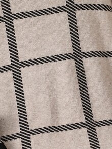 Tween Girls Autumn Fashion Classic Round Neck Long Sleeve Mid-Calf Elegant Casual Cool Dress Plaid Mid-Length Knitted Dress Farewell Dark Grey - Khaki - View 5