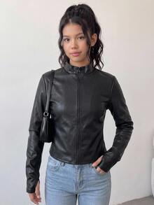 SHEIN Jaket Olahraga Anak Perempuan Remaja Musim Semi Musim Panas Musim Gugur Musim Dingin Semua Musim Olahraga Perlindungan Matahari Resleting Pas Badan untuk Lari, Gym, Yoga, Pas Badan - Hitam - View 4