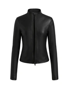 SHEIN Jaket Olahraga Anak Perempuan Remaja Musim Semi Musim Panas Musim Gugur Musim Dingin Semua Musim Olahraga Perlindungan Matahari Resleting Pas Badan untuk Lari, Gym, Yoga, Pas Badan - Hitam - View 5