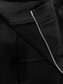 Yalmera Jaket Lengan Panjang Wanita dengan Tali Serut, Tudung, dan Resleting, Kombinasi Warna, Kasual, Serbaguna, untuk Perjalanan Sehari-hari - Hitam dan Putih - View 4