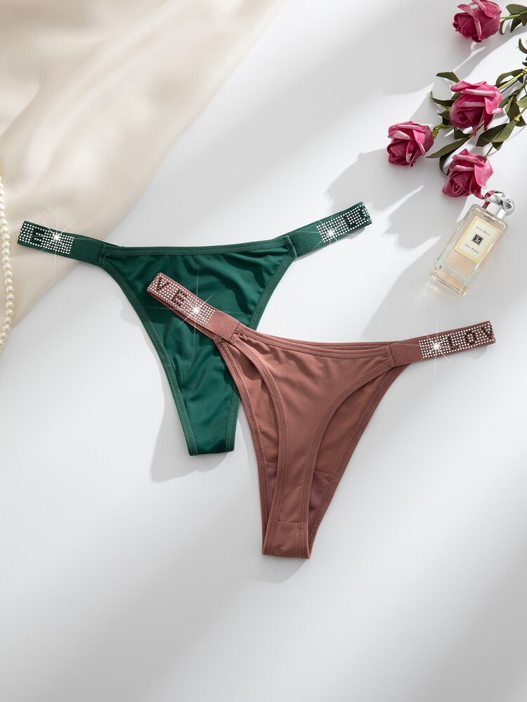 Wedaily 8pcs/Set Luxury Rhinestone Decorated Women's Comfortable Thong Panties, Multicolor - Multicolor - View 4