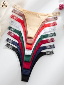 Wedaily 8pcs/Set Luxury Rhinestone Decorated Women's Comfortable Thong Panties, Multicolor - Multicolor - View 3