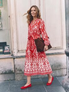 Dayvera Gaun Panjang Wanita Motif Cetak Seluruh Permukaan dengan Ikat Pinggang, Kasual untuk Pesta & Perjalanan - MultiWarna - View 4