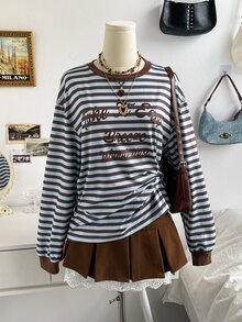 Soleia 女款條紋字母印花運動衫 - 彩色 - 查看 9