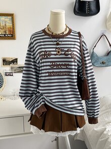 Soleia 女款條紋字母印花運動衫 - 彩色 - 查看 1