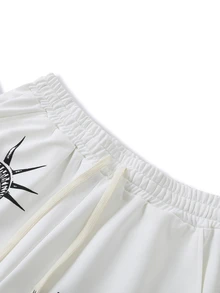 ROMWE MEN Street Life Men's Letter Print Drawstring Waist Casual Loose Sweatpants - White - View 3