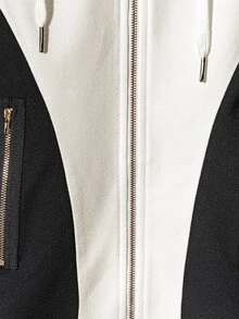 Yalmera Women's Colorblock Patchwork Hooded Regular Jacket - Black and White - View 5