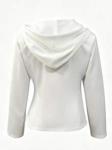 Yalmera Women's Colorblock Patchwork Hooded Regular Jacket - Black and White - View 2