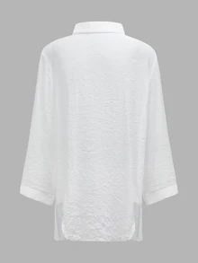 Swim Chiccia 女款度假海灘寬鬆輕盈透視襯衫罩衫，休閒和服風外套 - 白色 - 查看 7
