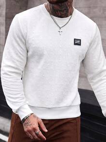 Manfinity Homme Men's Long Sleeve Letter Print Round Neck Casual Shirt - White - View 5