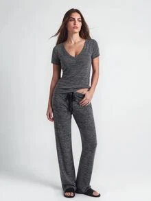 SHAPORA Women Lounge Sets Busur Simpul Plain Santai-Wanita - Dark Grey - View 7