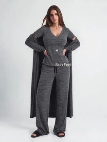SHAPORA Women Lounge Sets Busur Simpul Plain Santai-Wanita - Dark Grey - View 4