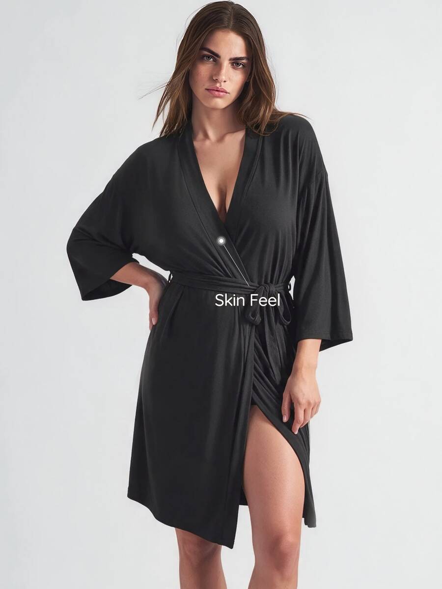 SHAPORA Leisure Leisure Ultra Soft Solid Robe, Blended Fabric, Silky, Can Be Paired With Any Basic Holiday Season Cozy And Elegant, For Fall & Winter Outfit