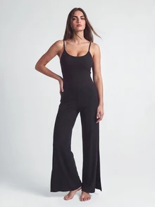 SHAPORA Women's Sleeveless Ribbed Jumpsuit Loungewear - Black - View 5