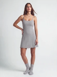 SHAPORA Solid Lettuce Trim Cami Lounge Dress - Grey - View 4