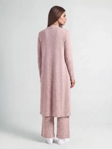 SHAPORA V-Neck Short Sleeve T-Shirt And Bowknot Detail Pants And Robe Homewear Lounge Set Cozy Outfit, Fall Winter Clothes - Baby Pink - View 3