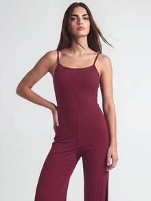 SHAPORA Women's Strap Rib Jumpsuit Home Wear - Burgundy - View 5