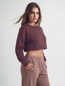 SHAPORA Women's Casual Cropped Pajama Top - Brown - View 4