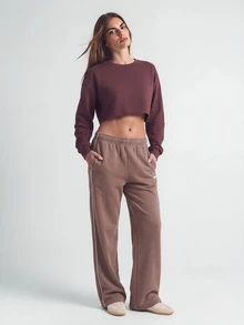 SHAPORA Women's Casual Cropped Pajama Top - Brown - View 3