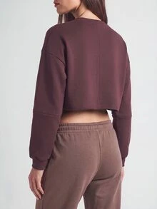 SHAPORA Women's Casual Cropped Pajama Top - Brown - View 2