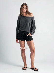 SHAPORA Women's Casual Off-Shoulder Pajama Top - Dark Grey - View 5