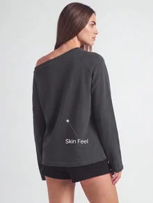 SHAPORA Women's Casual Off-Shoulder Pajama Top - Dark Grey - View 2