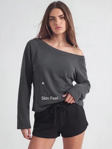 SHAPORA Women's Casual Off-Shoulder Pajama Top - Dark Grey - View 1