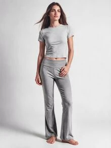 SHAPORA Minimalist Grey High Waist Folded Waist Comfortable Loungewear Pants - Grey - View 5