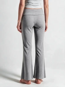 SHAPORA Minimalist Grey High Waist Folded Waist Comfortable Loungewear Pants - Grey - View 2